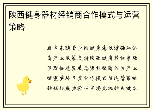 陕西健身器材经销商合作模式与运营策略